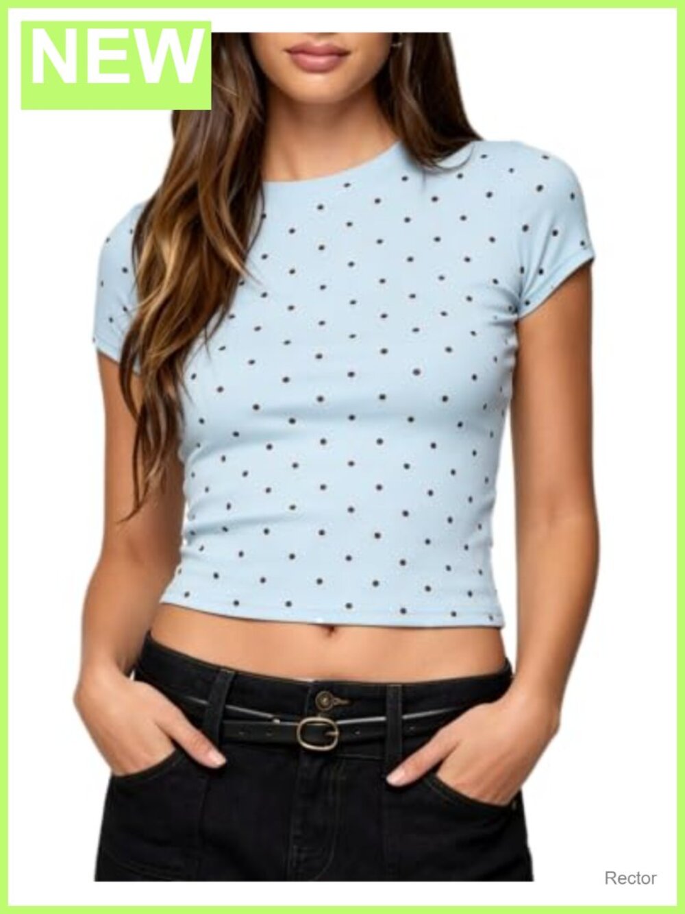 Women Polka Dot Crop Top Short Sleeve Crew Neck Slim Fit Y2k Tee